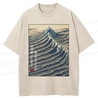 Tokyo-Tiger Ukiyoe Raging Waves Washed T-Shirt