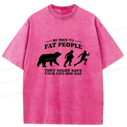Tokyo-Tiger Fat Bear Chasing Fat Man Washed T-Shirt