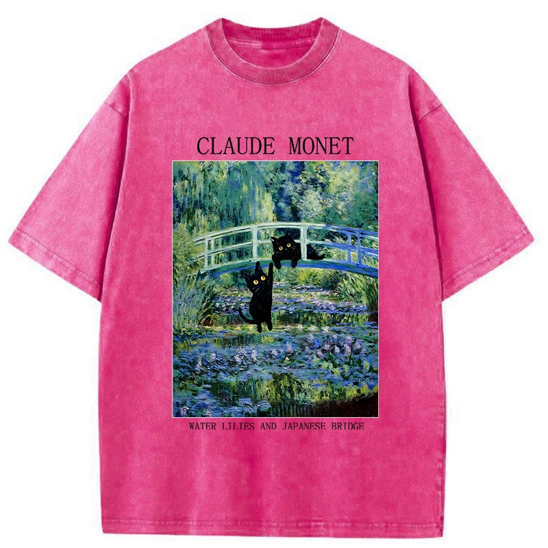 Tokyo-Tiger Water Lilies And Japanese Bridge Washed T-Shirt