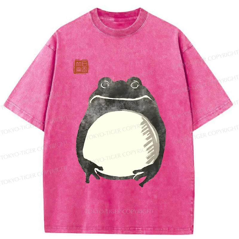 Tokyo-Tiger Retro Frog Ink Painting Washed T-Shirt