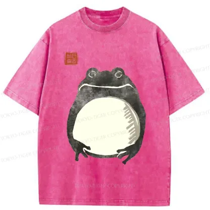 Tokyo-Tiger Retro Frog Ink Painting Washed T-Shirt