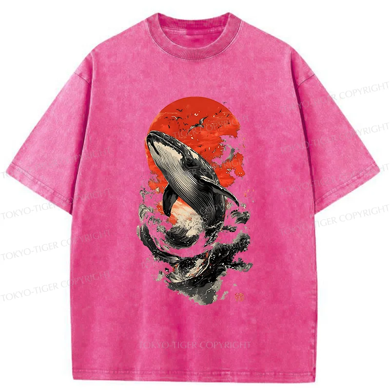 Tokyo-Tiger Ukiyo-e Whale Washed T-Shirt