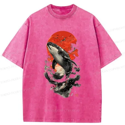 Tokyo-Tiger Ukiyo-e Whale Washed T-Shirt