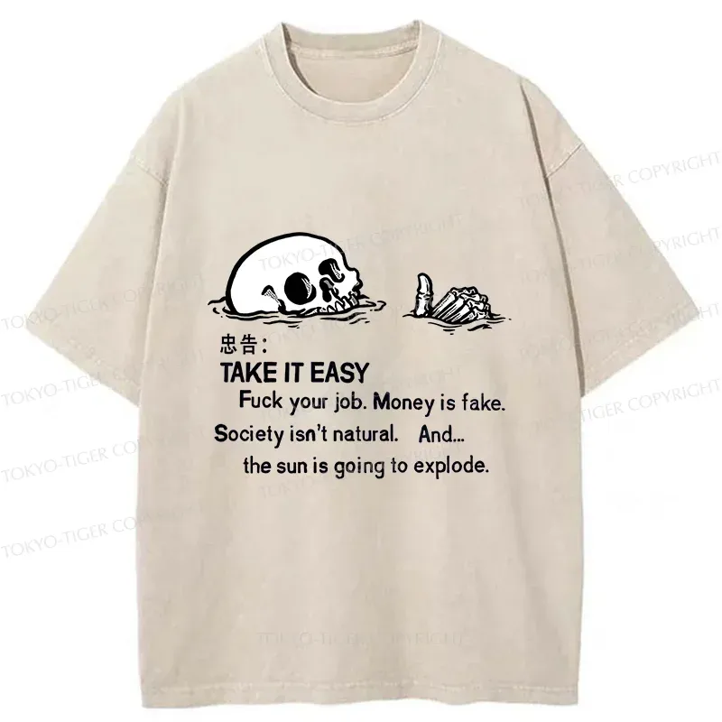Tokyo-Tiger Skeleton Ridicule Washed T-Shirt