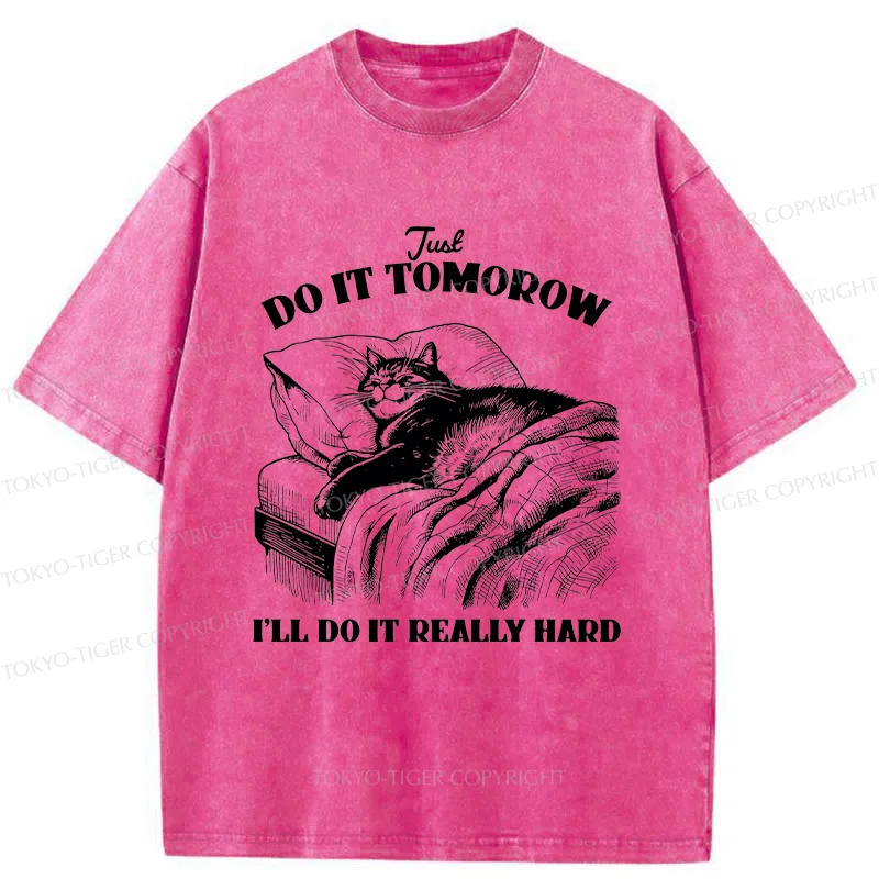 Tokyo-Tiger Cat Lying In Bed Washed T-Shirt