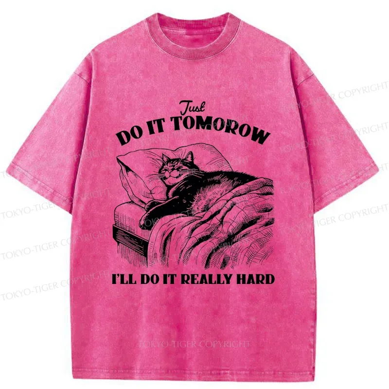 Tokyo-Tiger Cat Lying In Bed Washed T-Shirt