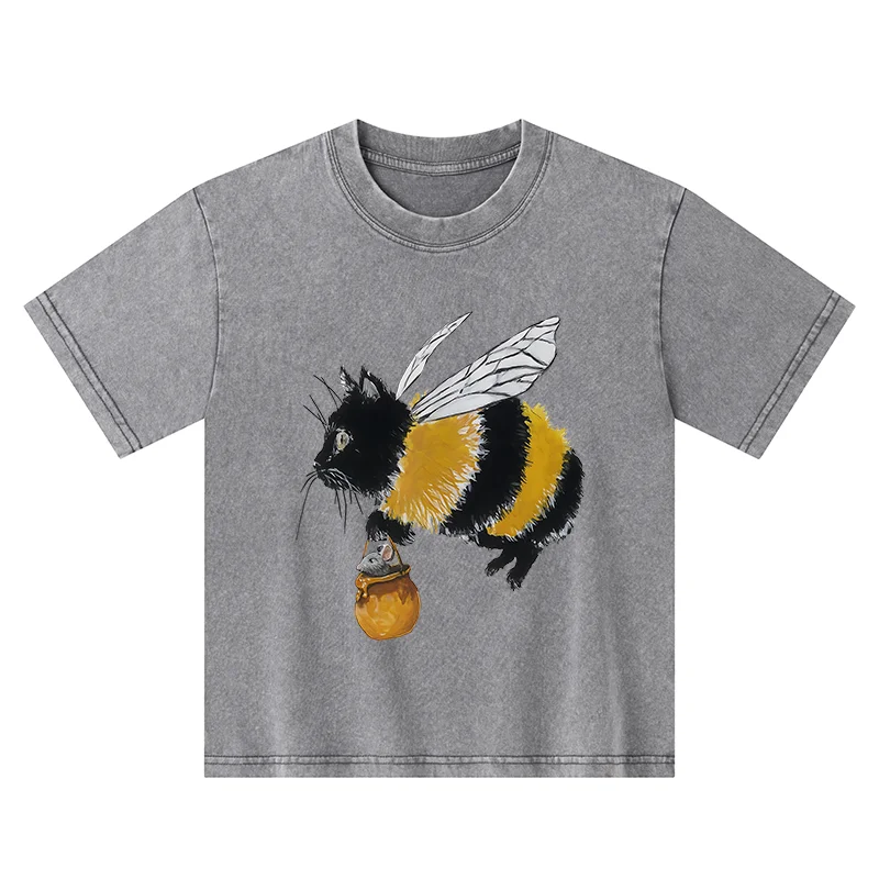 Tokyo-Tiger Catbee Funny Kids Washed T-Shirt