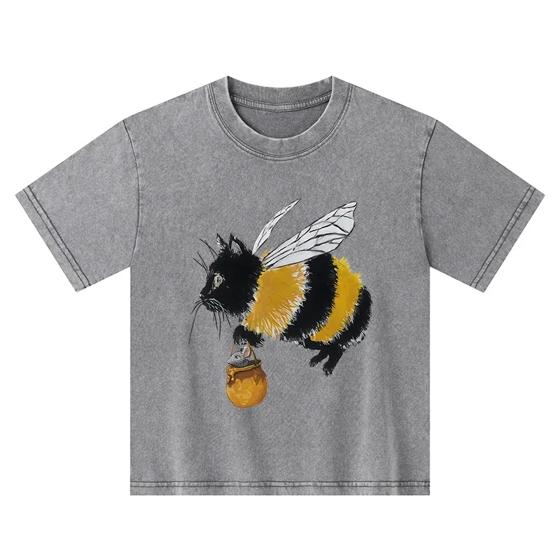 Tokyo-Tiger Catbee Funny Kids Washed T-Shirt