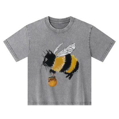 Tokyo-Tiger Catbee Funny Kids Washed T-Shirt