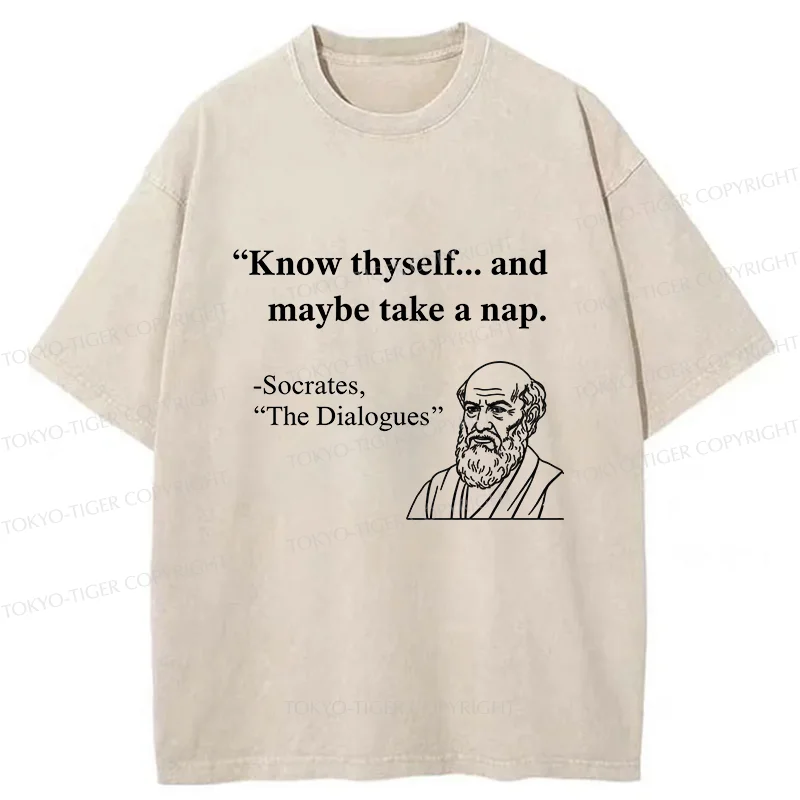 Tokyo-Tiger Socrates' Philosophy Funny Washed T-Shirt