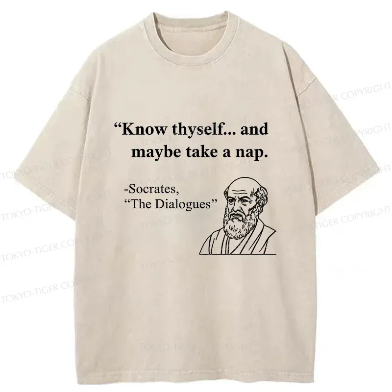 Tokyo-Tiger Socrates' Philosophy Funny Washed T-Shirt