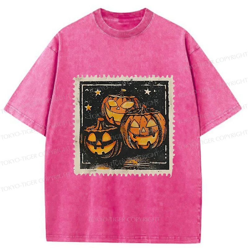 Tokyo-Tiger Halloween Pumpkin Stamps Washed T-Shirt