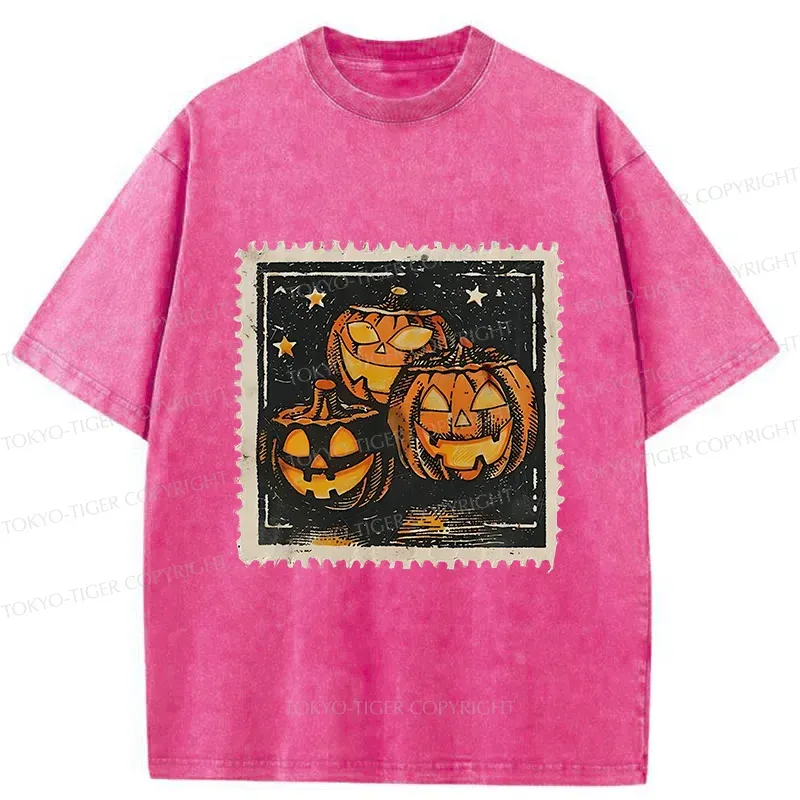 Tokyo-Tiger Halloween Pumpkin Stamps Washed T-Shirt