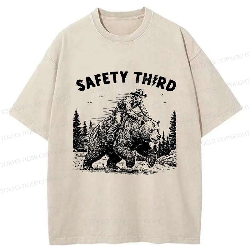 Tokyo-Tiger Human Riding A Bear Washed T-Shirt
