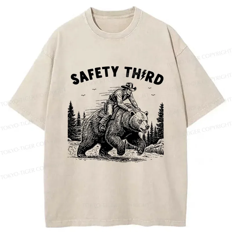 Tokyo-Tiger Human Riding A Bear Washed T-Shirt