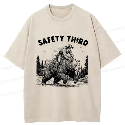 Tokyo-Tiger Human Riding A Bear Washed T-Shirt