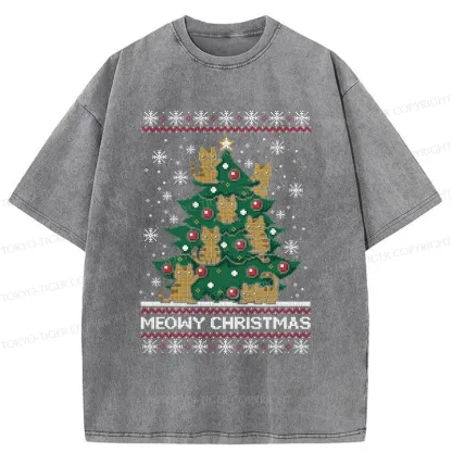 Tokyo-Tiger Cats Christmas Tree Washed T-Shirt