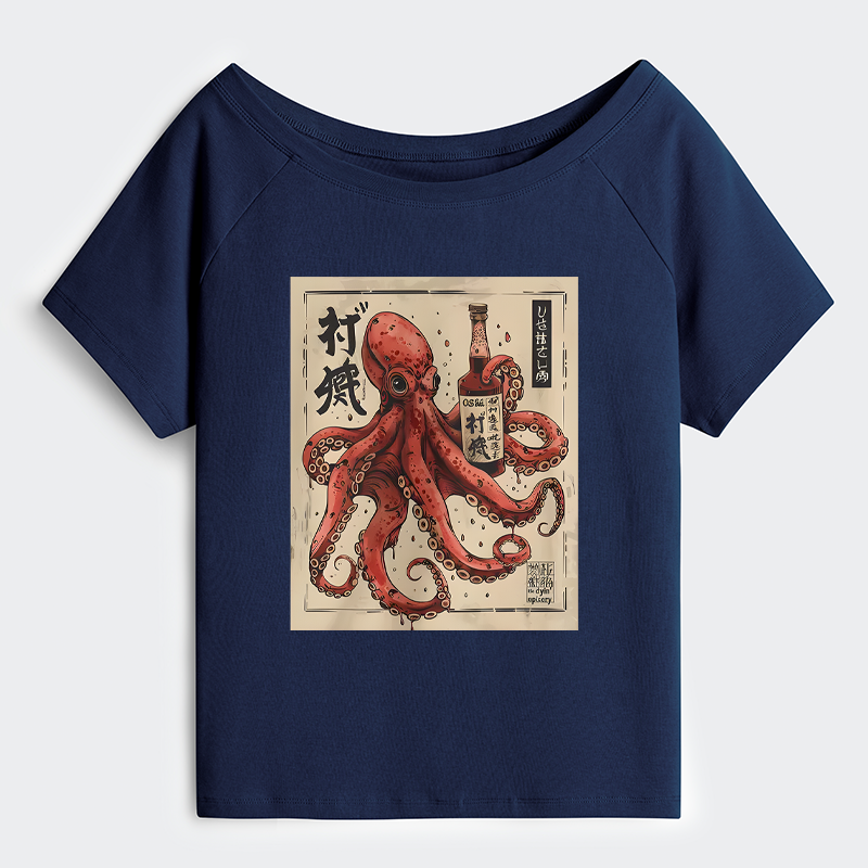 Tokyo-Tiger Osaka Saké Octopus Off Shoulder T-Shirt