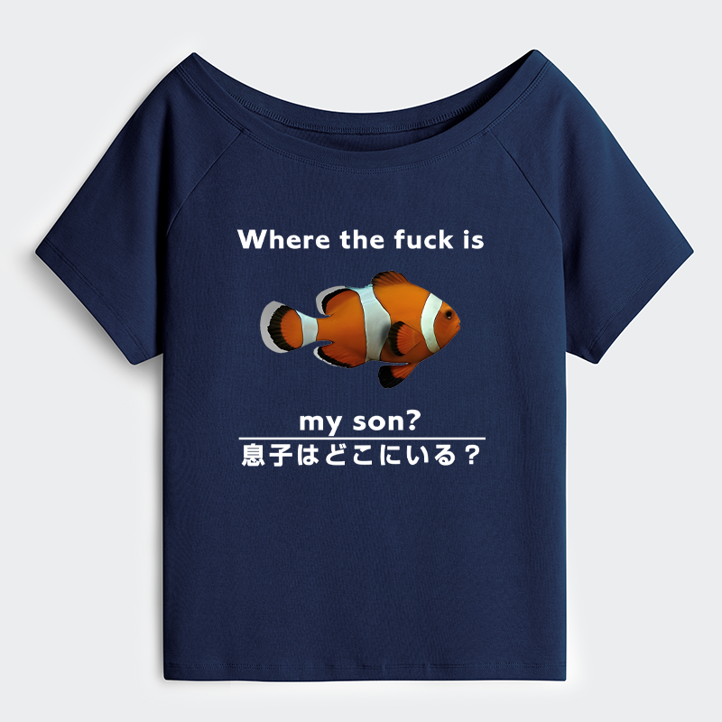 Tokyo-Tiger Fish Looking For Son Off Shoulder T-Shirt