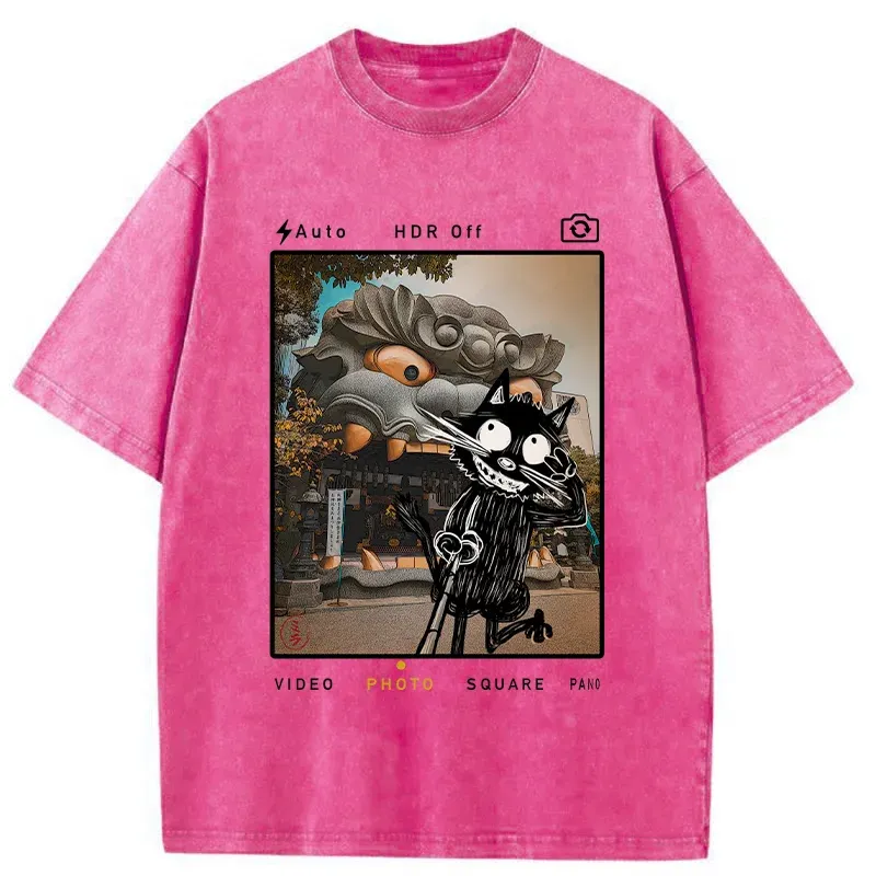 Tokyo-Tiger Cat Travel The Lion Hall Washed T-Shirt