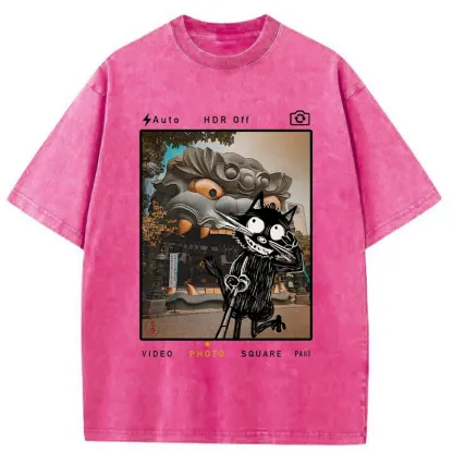 Tokyo-Tiger Cat Travel The Lion Hall Washed T-Shirt