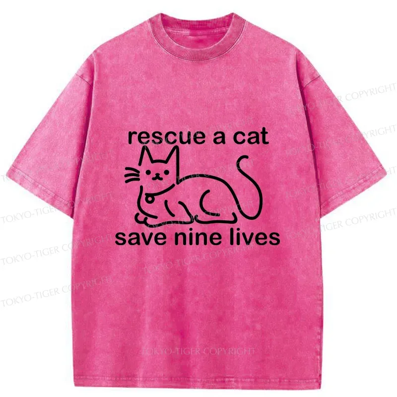Tokyo-Tiger Nine Cats Funny Washed T-Shirt