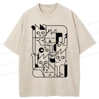Tokyo-Tiger Abstract Cat Funny Washed T-Shirt