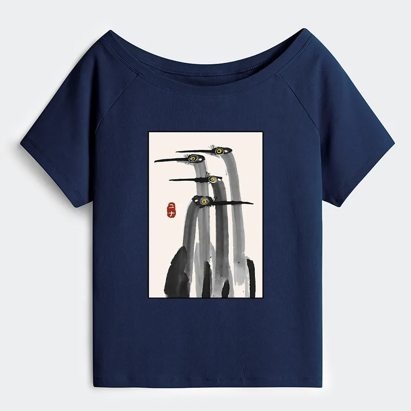 Tokyo-Tiger Japanese Crane Poster Off Shoulder T-Shirt