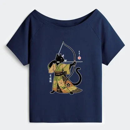 Tokyo-Tiger Japan Cat Archery Off Shoulder T-Shirt