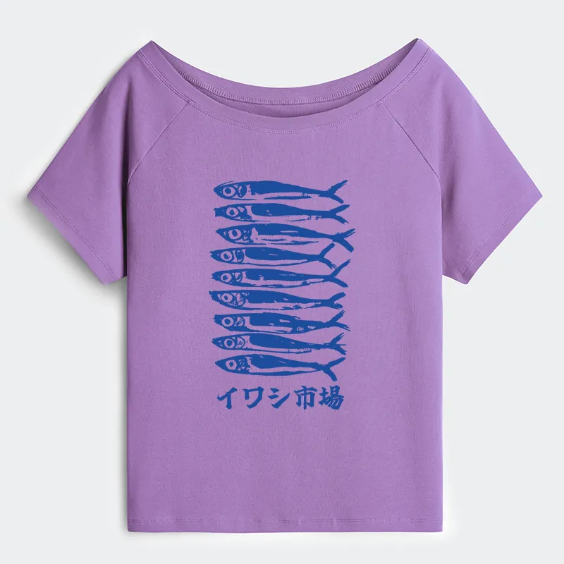 Tokyo-Tiger Sardine Market Off Shoulder T-Shirt