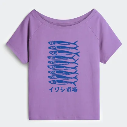 Tokyo-Tiger Sardine Market Off Shoulder T-Shirt