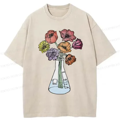Tokyo-Tiger Beaker Flower Art Washed T-Shirt