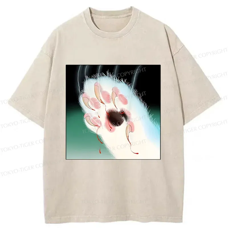 Tokyo-Tiger Ukiyoe Cat Paw Washed T-Shirt