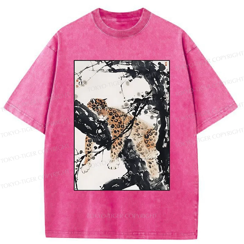 Tokyo-Tiger Ink Painting Of Leopard Washed T-Shirt