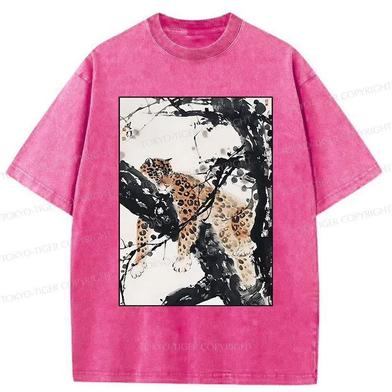 Tokyo-Tiger Ink Painting Of Leopard Washed T-Shirt