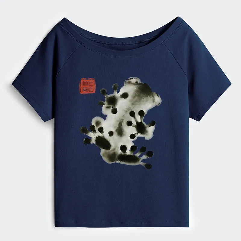 Tokyo-Tiger Ink Painting Frog Off Shoulder T-Shirt