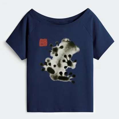 Tokyo-Tiger Ink Painting Frog Off Shoulder T-Shirt