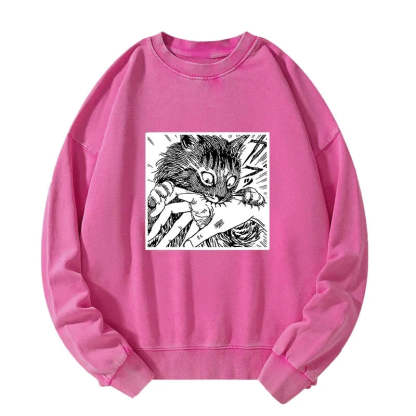 Tokyo-Tiger Creepy Cat Anime Horror Anteater Washed Sweatshirt