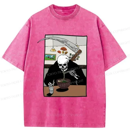 Tokyo-Tiger Death Eats Ramen Washed T-Shirt