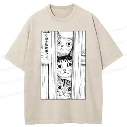 Tokyo-Tiger Three Cats Watching You Washed T-Shirt