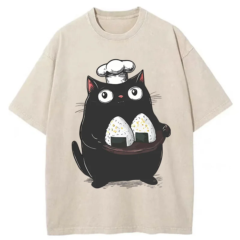Tokyo-Tiger Onigiri Made By Cat Chef Washed T-Shirt