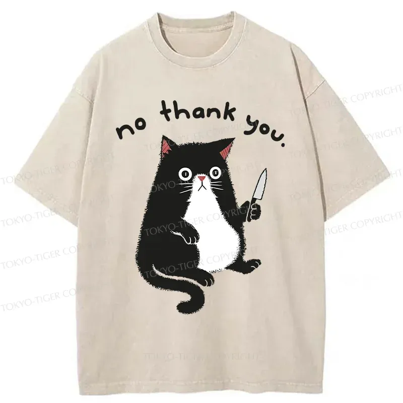 Tokyo-Tiger Tuxedo Cat Holding A Knife Washed T-Shirt