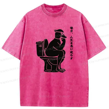 Tokyo-Tiger The Thinker On The Toilet Washed T-Shirt