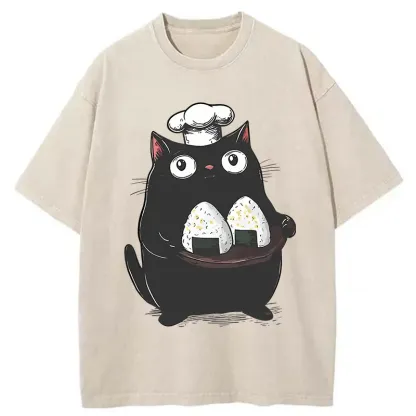 Tokyo-Tiger Onigiri Made By Cat Chef Washed T-Shirt