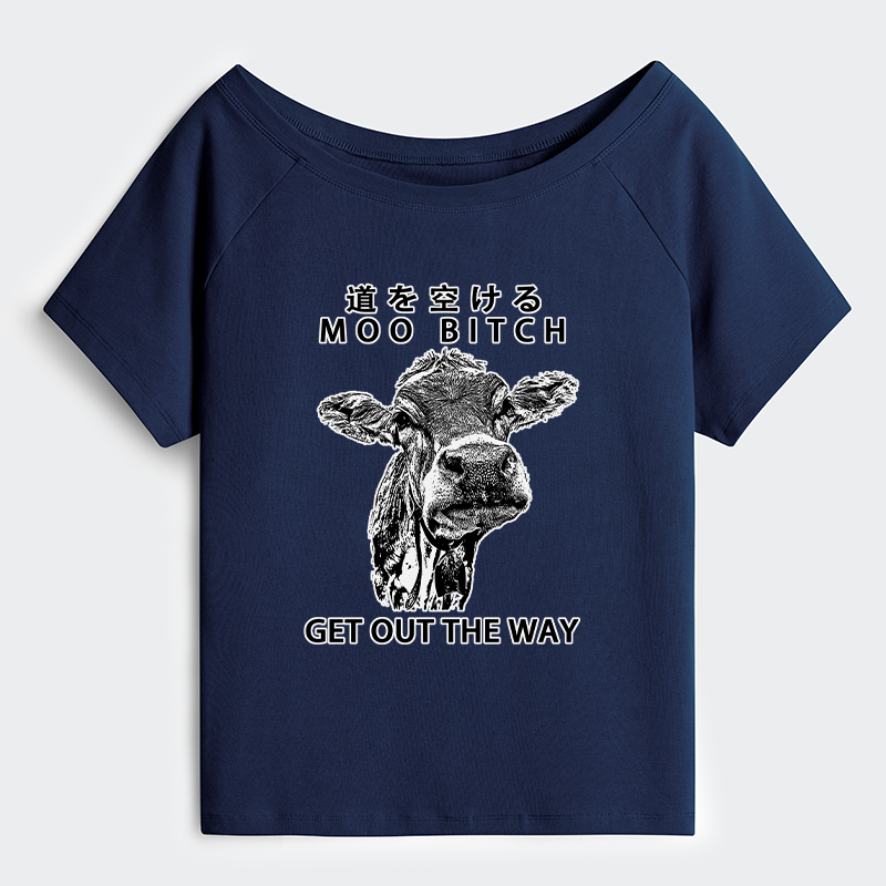 Tokyo-Tiger Funny Cow Off Shoulder T-Shirt