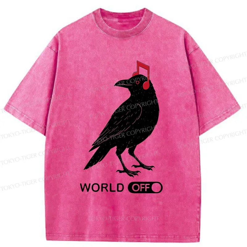 Tokyo-Tiger Crow Listening To Music Washed T-Shirt