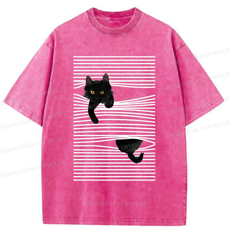 Tokyo-Tiger Cat Scratching Curtain Washed T-Shirt