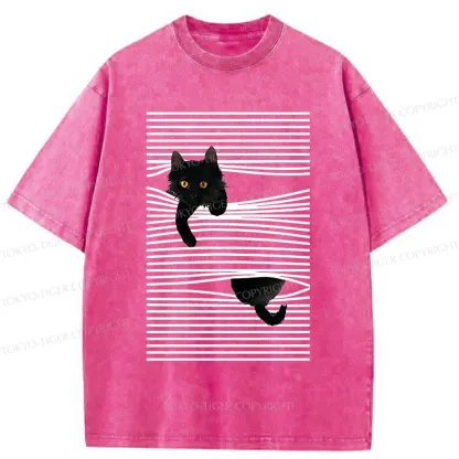 Tokyo-Tiger Cat Scratching Curtain Washed T-Shirt