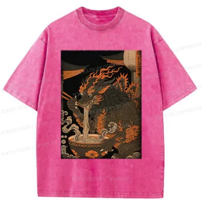 Tokyo-Tiger Kirin Eating Ramen Washed T-Shirt