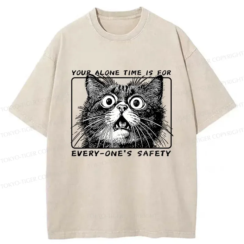 Tokyo-Tiger Cat Alone Meme Washed T-Shirt